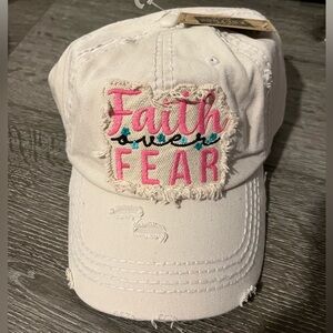 NWT KBETHOS Vintage Distressed Hat, Cream, OSFM